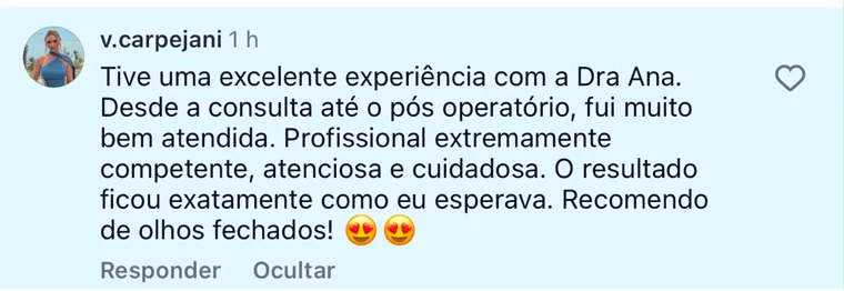 Depoimento de paciente da Dra. Ana Bettega